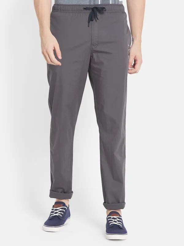 Men Grey Solid Cotton Track Pants