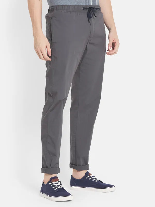 Men Grey Solid Cotton Track Pants