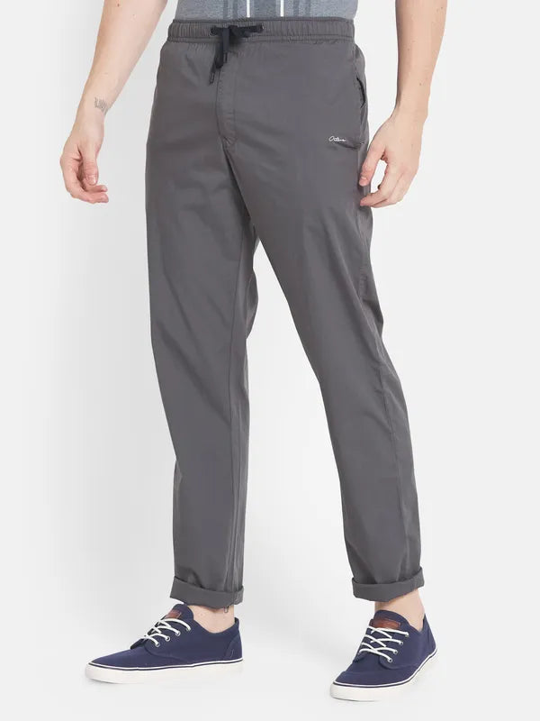 Men Grey Solid Cotton Track Pants