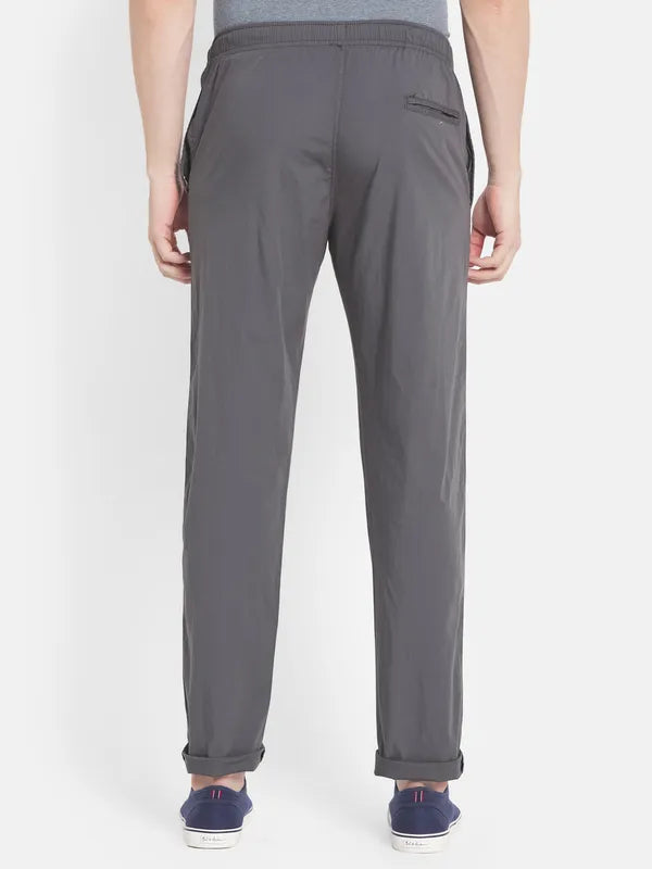 Men Grey Solid Cotton Track Pants