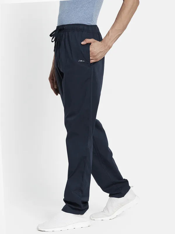 Men Navy Blue Solid Cotton Track Pants