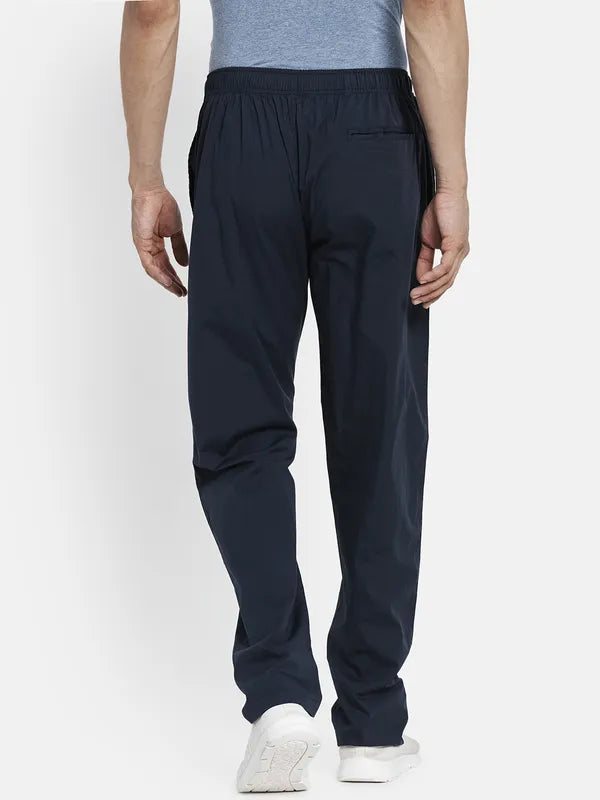 Men Navy Blue Solid Cotton Track Pants