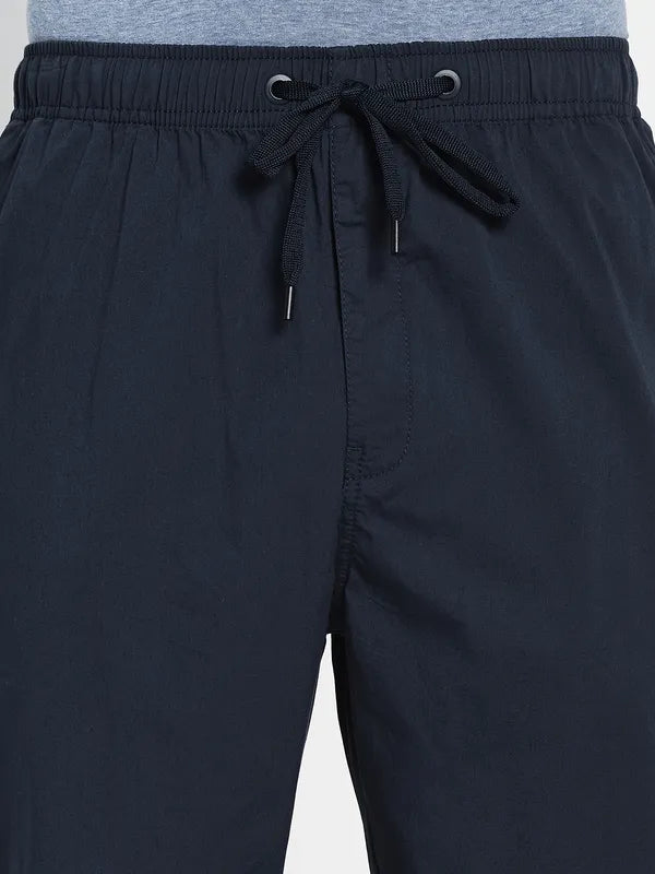 Men Navy Blue Solid Cotton Track Pants