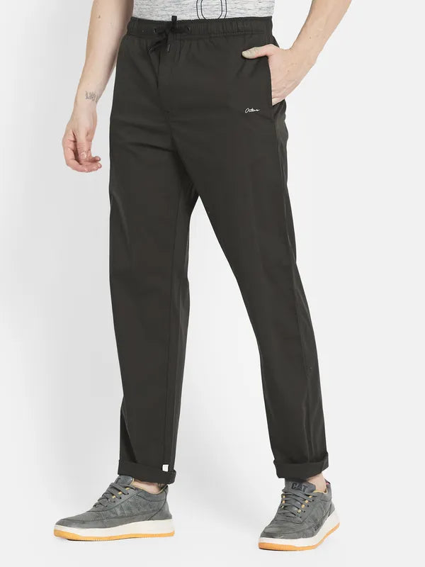 Men Olive Solid Track Pant