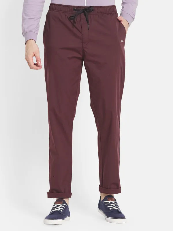 Men Maroon Solid Cotton Track Pant