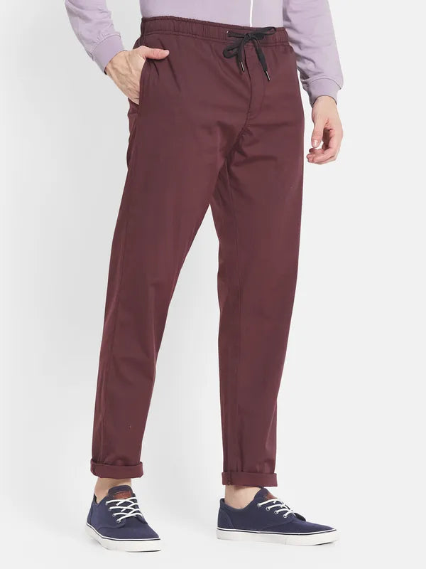 Men Maroon Solid Cotton Track Pant