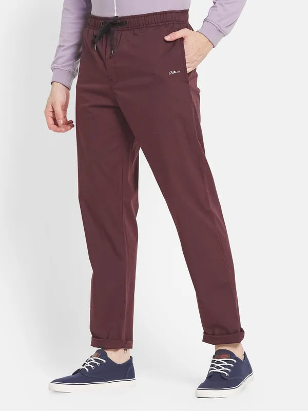 Men Maroon Solid Cotton Track Pant