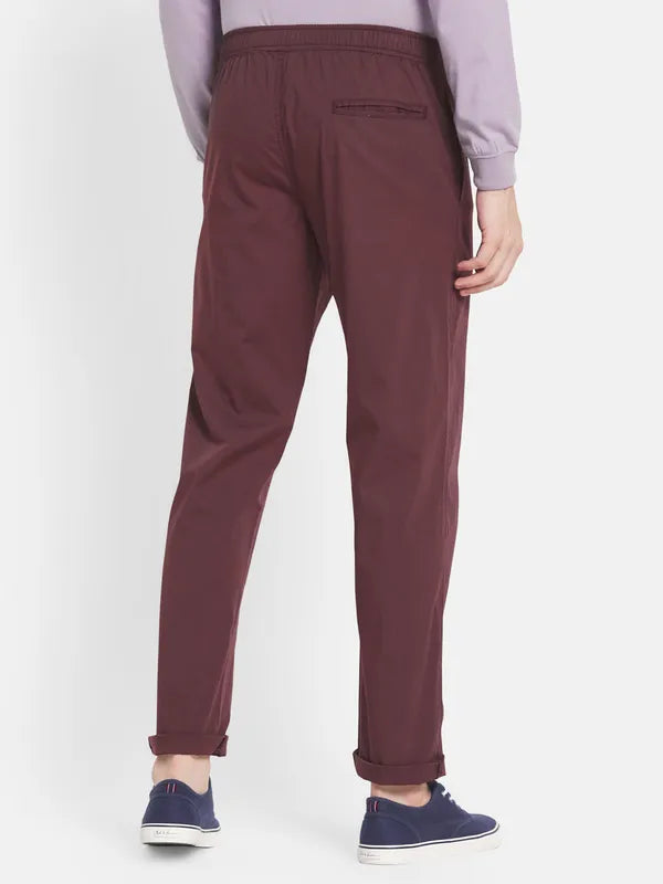 Men Maroon Solid Cotton Track Pant