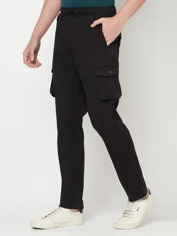 Octave Men Black Solid Regular Fit Cotton Track Pants