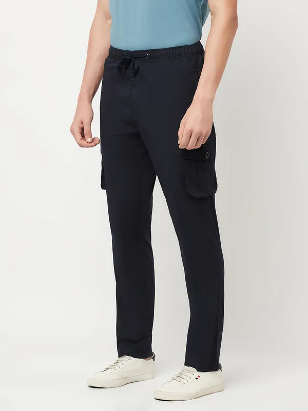 Octave Men Navy Blue Solid Cotton Regular Fit Track Pants