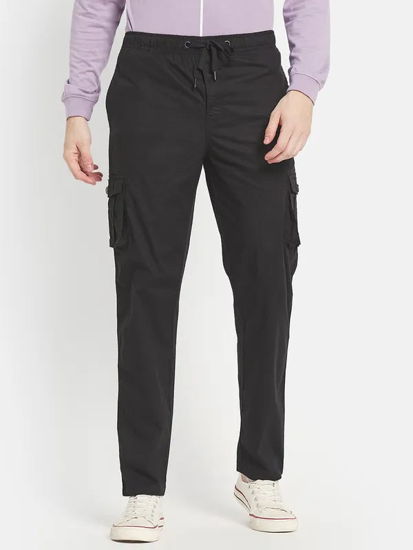 Men Black Solid Cotton Track Pants