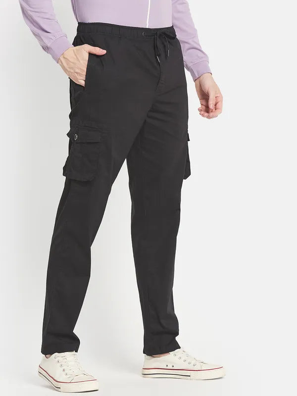 Men Black Solid Cotton Track Pants