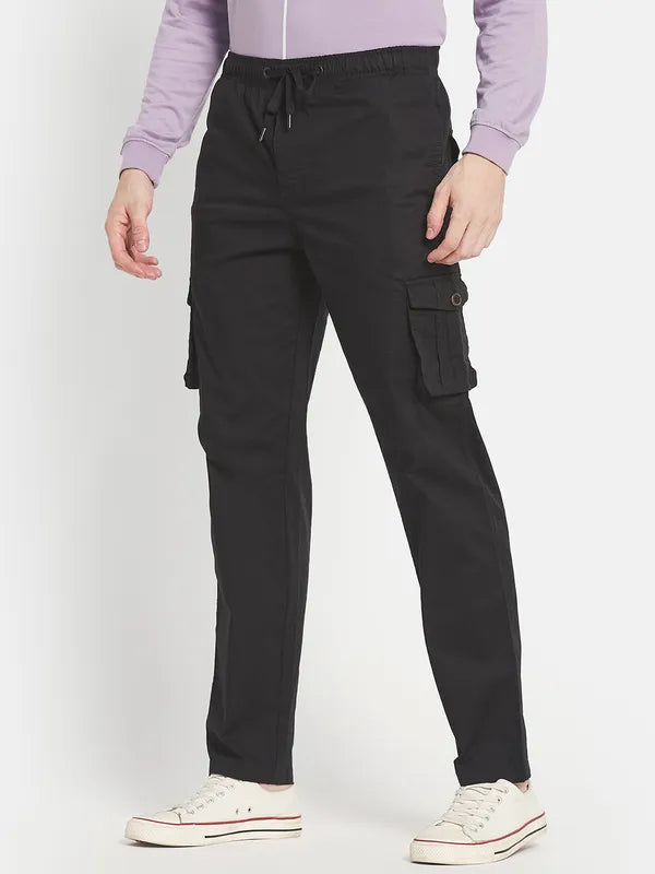 Men Black Solid Cotton Track Pants