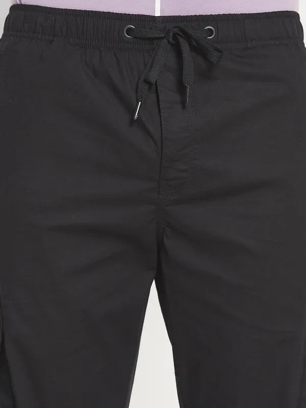 Men Black Solid Cotton Track Pants