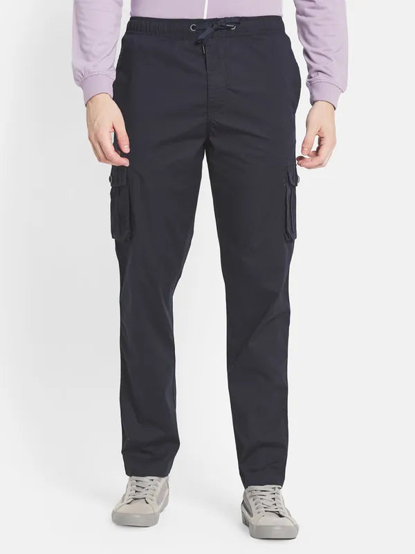 Men Navy-Blue Solid Cotton Track Pant