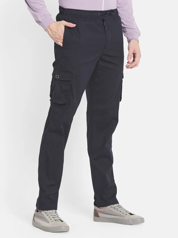 Men Navy-Blue Solid Cotton Track Pant