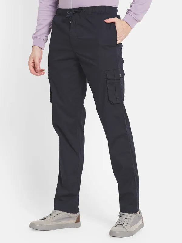 Men Navy-Blue Solid Cotton Track Pant