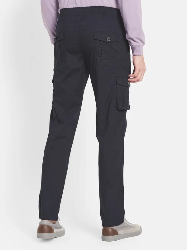 Men Navy-Blue Solid Cotton Track Pant