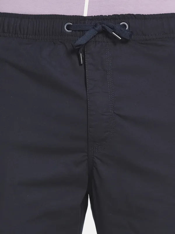 Men Navy-Blue Solid Cotton Track Pant