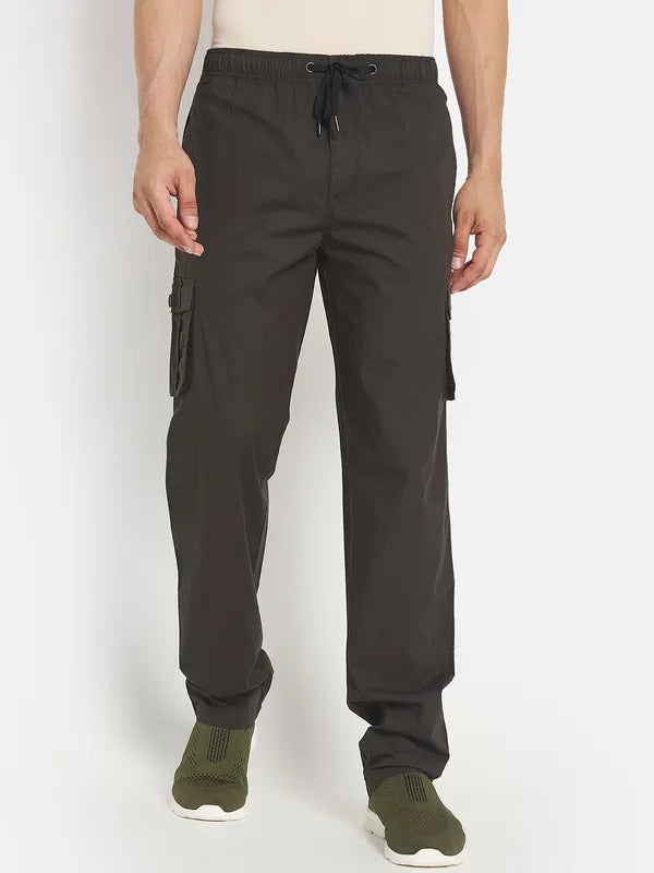 Men Olive Green Solid Cotton Track Pants