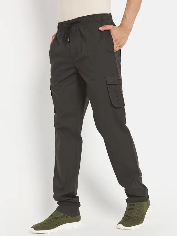 Men Olive Green Solid Cotton Track Pants