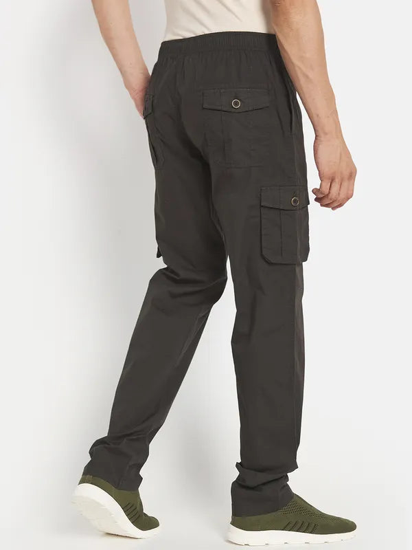 Men Olive Green Solid Cotton Track Pants