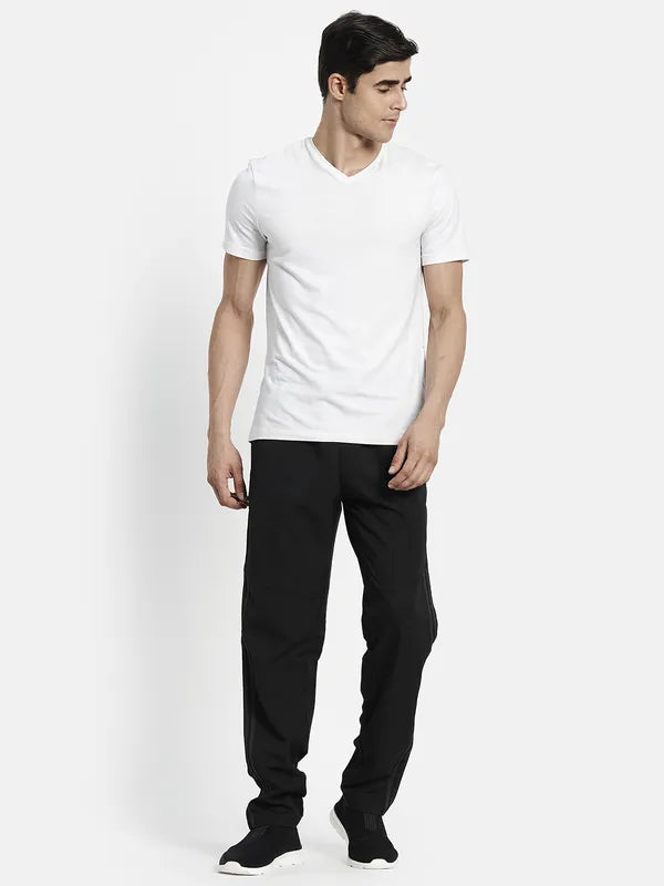 Men Black Solid Cotton Track Pants