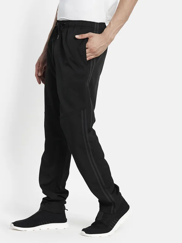 Men Black Solid Cotton Track Pants