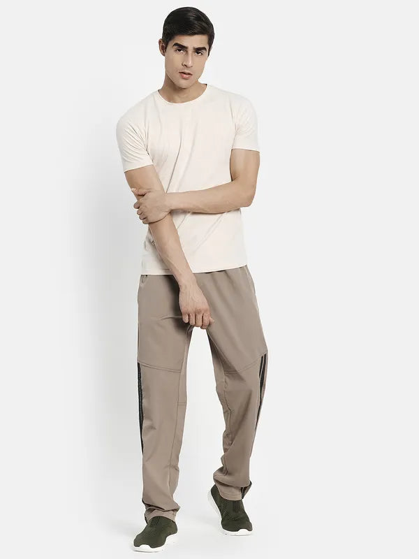 Men Khaki-Coloured Solid Cotton Track Pants