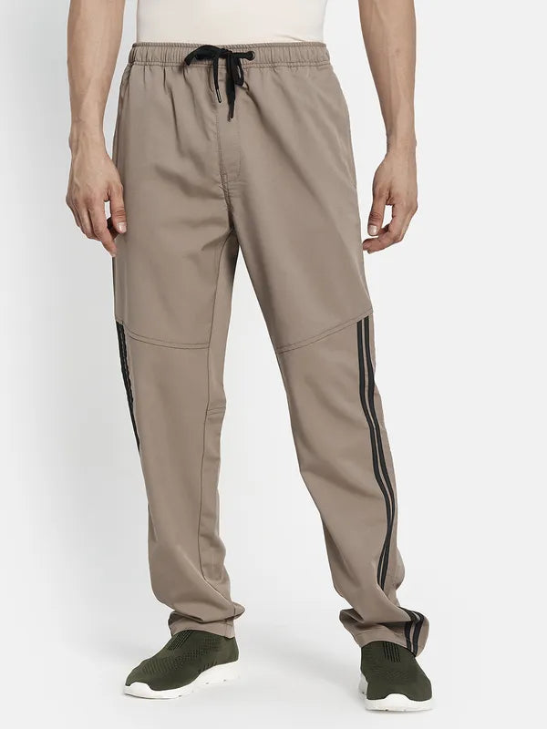 Men Khaki-Coloured Solid Cotton Track Pants