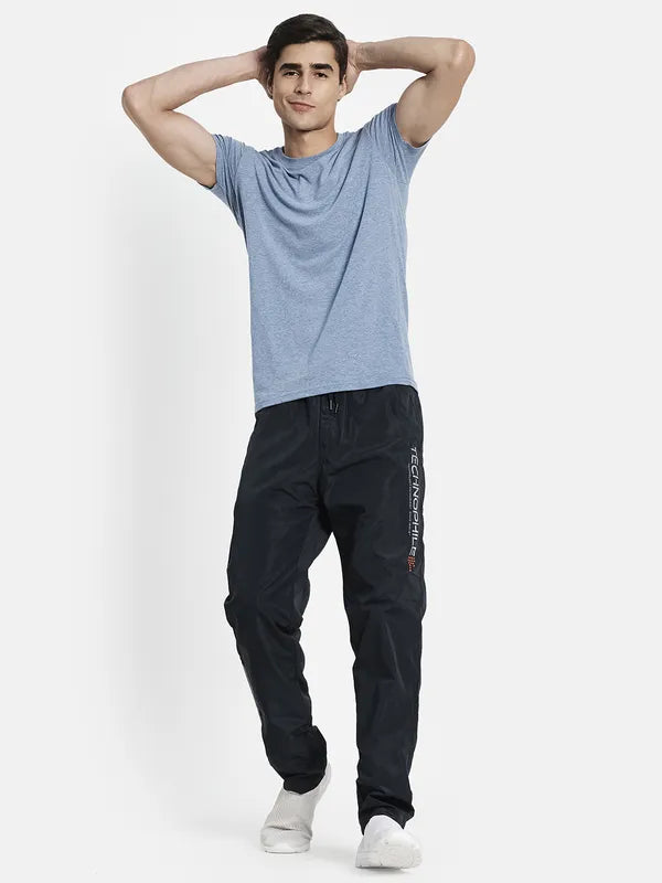 Men Navy Blue Solid Cotton Track Pants