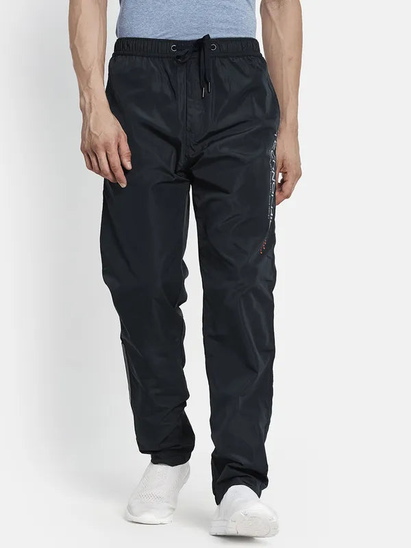 Men Navy Blue Solid Cotton Track Pants