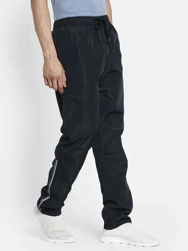 Men Navy Blue Solid Cotton Track Pants