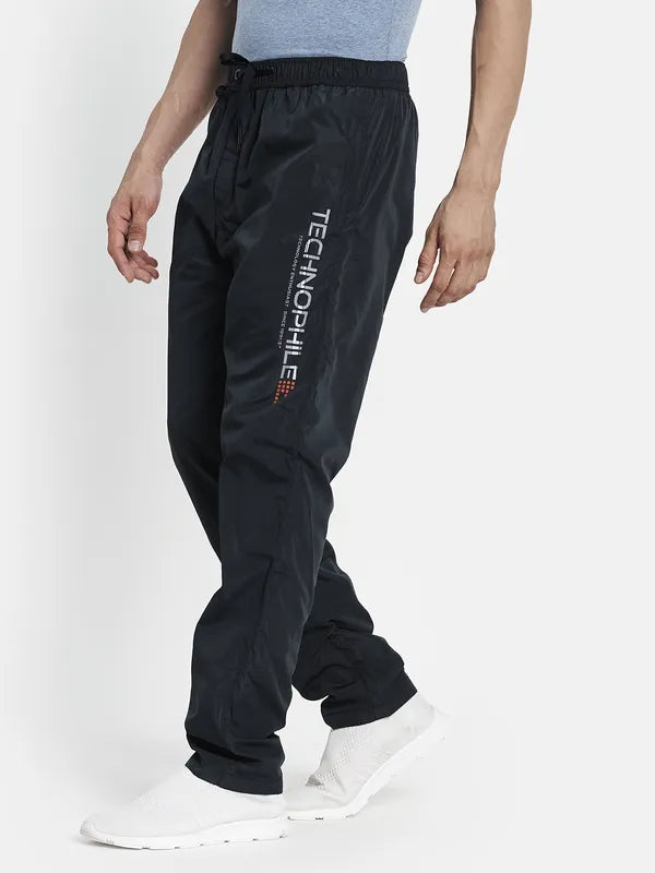 Men Navy Blue Solid Cotton Track Pants