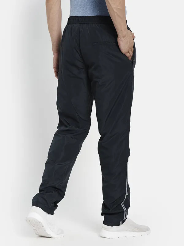 Men Navy Blue Solid Cotton Track Pants