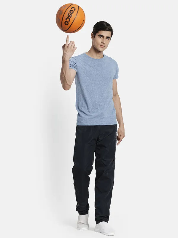 Men Navy Blue Solid Cotton Track Pants