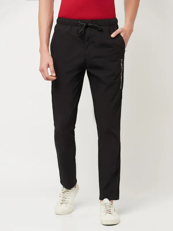 Octave Plus Size Men Black Solid Regular Fit Cotton Track Pants