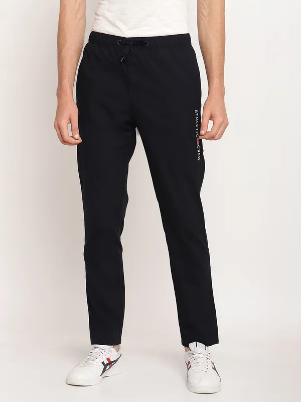 Octave Men Navy Blue Solid Cotton Track Pants