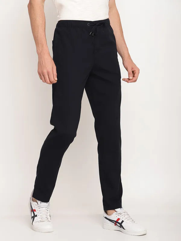 Octave Men Navy Blue Solid Cotton Track Pants