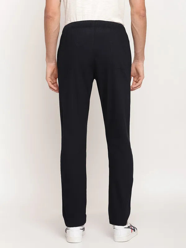 Octave Men Navy Blue Solid Cotton Track Pants