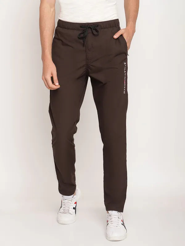 Octave Men Olive Brown Solid Cotton Track Pants