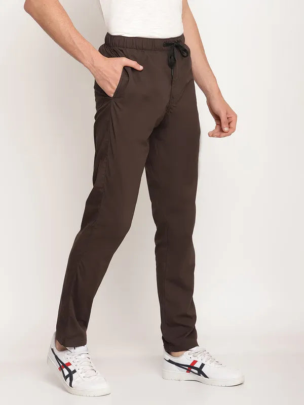 Octave Men Olive Brown Solid Cotton Track Pants