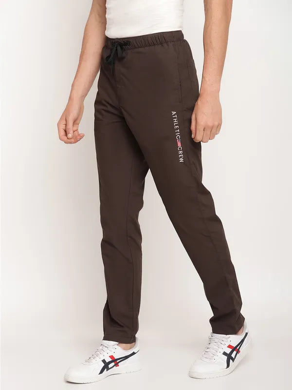 Octave Men Olive Brown Solid Cotton Track Pants