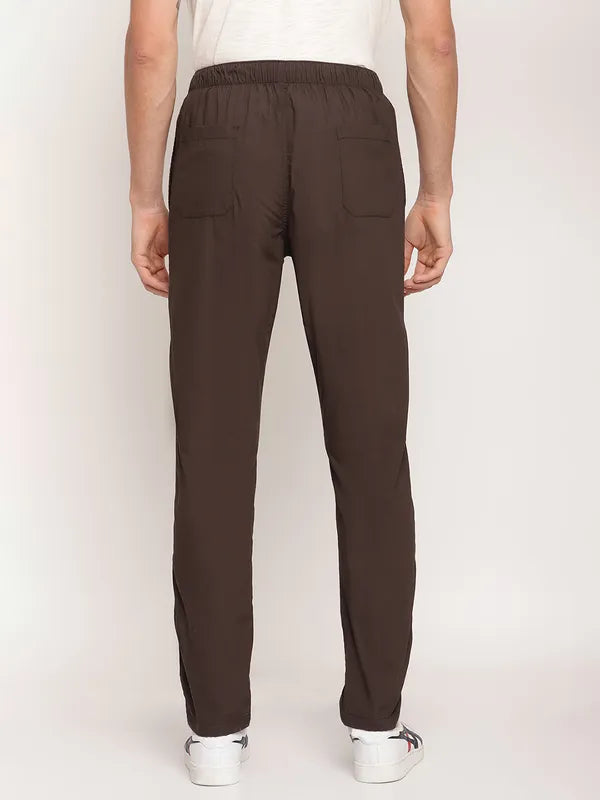 Octave Men Olive Brown Solid Cotton Track Pants