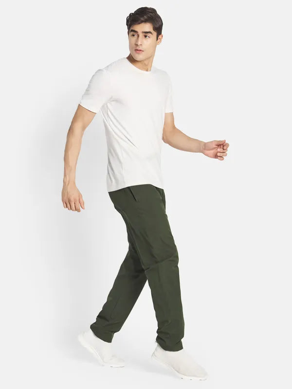 Octave Men Olive Green Solid Cotton Track Pants