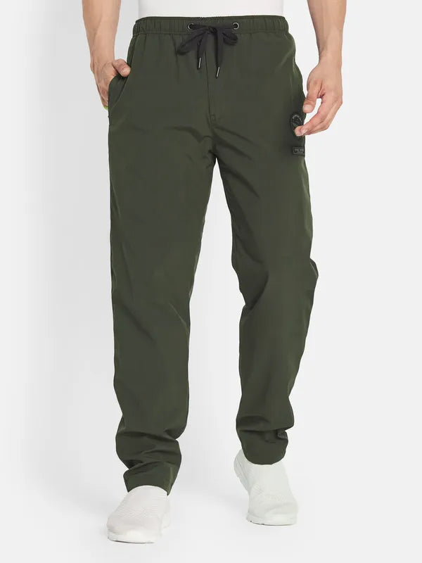 Octave Men Olive Green Solid Cotton Track Pants