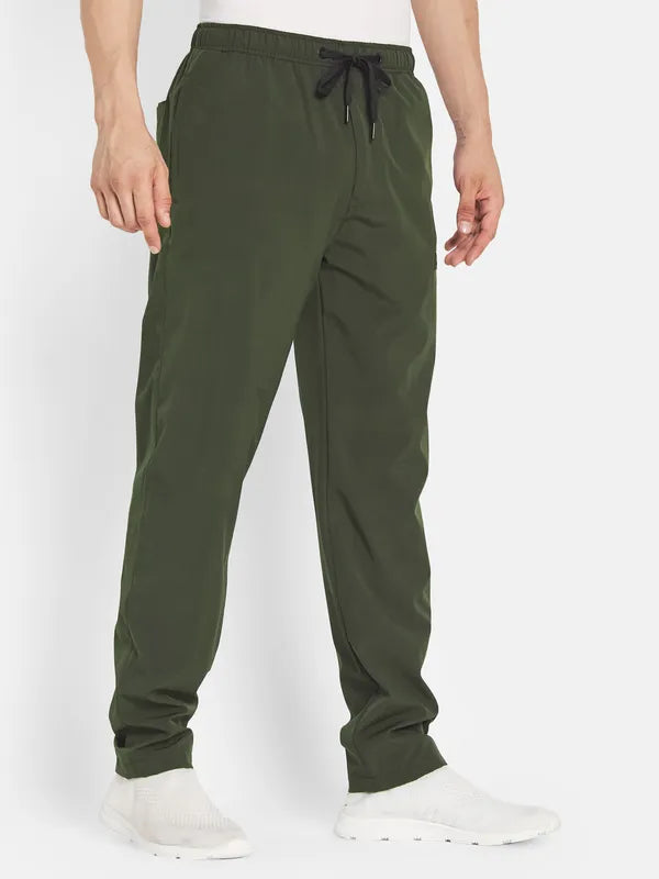 Octave Men Olive Green Solid Cotton Track Pants