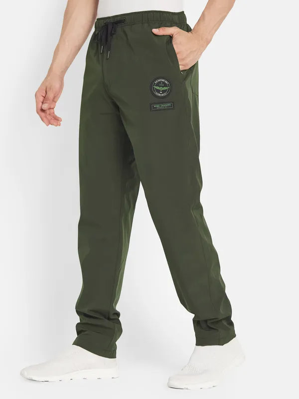 Octave Men Olive Green Solid Cotton Track Pants