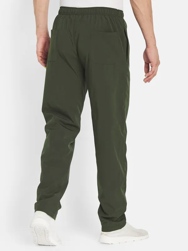 Octave Men Olive Green Solid Cotton Track Pants