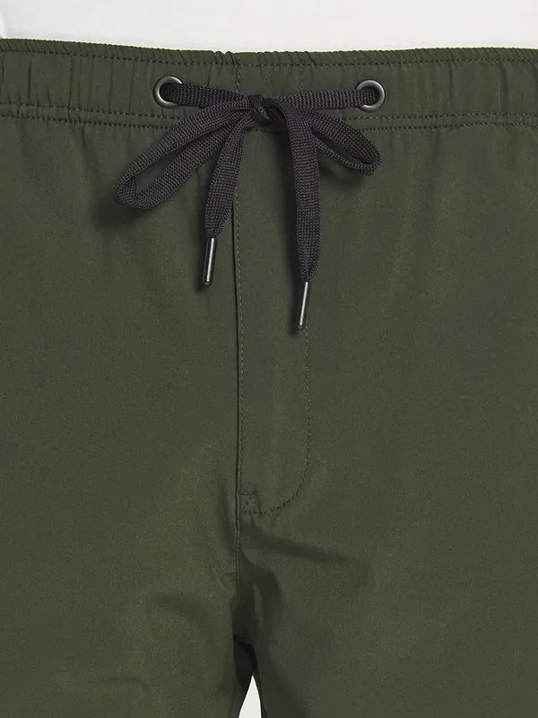 Octave Men Olive Green Solid Cotton Track Pants